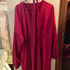 Shein Faux Wrap Dress Red EUC